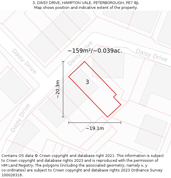 3, DAISY DRIVE, HAMPTON VALE, PETERBOROUGH, PE7 8JL: Plot and title map