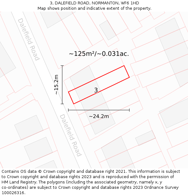 3, DALEFIELD ROAD, NORMANTON, WF6 1HD: Plot and title map