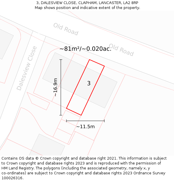 3, DALESVIEW CLOSE, CLAPHAM, LANCASTER, LA2 8RP: Plot and title map