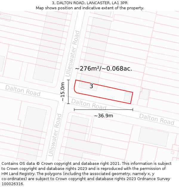 3, DALTON ROAD, LANCASTER, LA1 3PR: Plot and title map