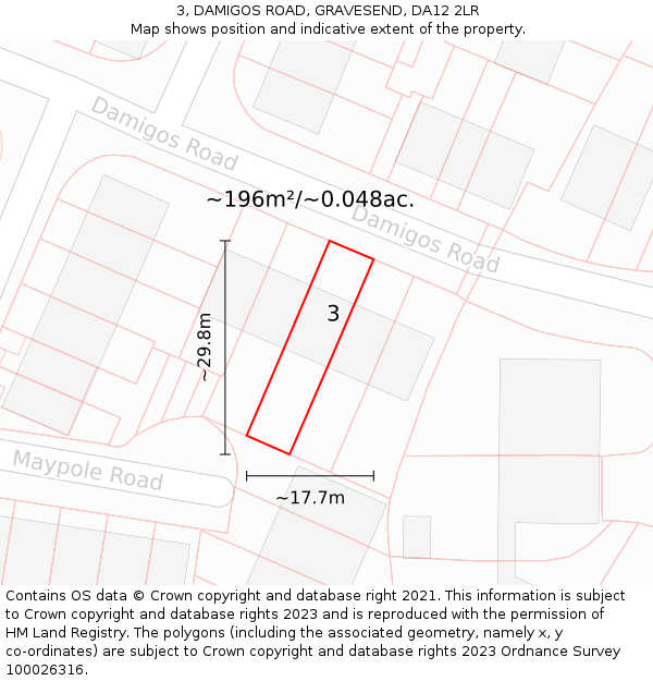 3, DAMIGOS ROAD, GRAVESEND, DA12 2LR: Plot and title map