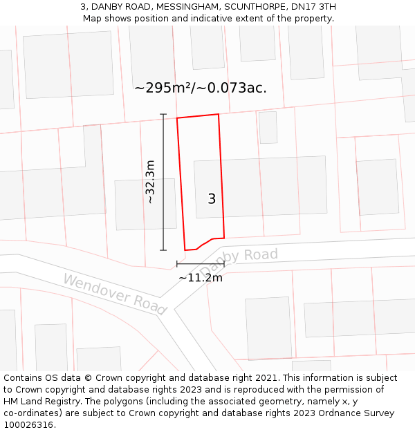 3, DANBY ROAD, MESSINGHAM, SCUNTHORPE, DN17 3TH: Plot and title map