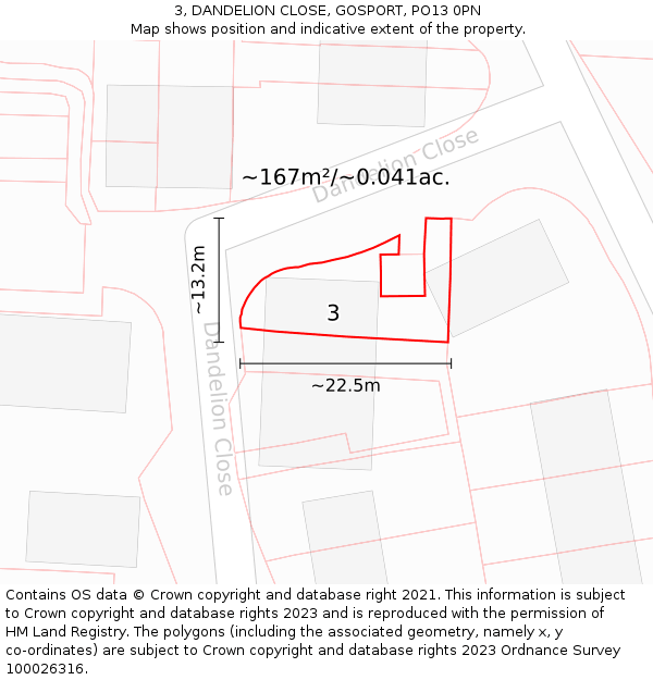 3, DANDELION CLOSE, GOSPORT, PO13 0PN: Plot and title map