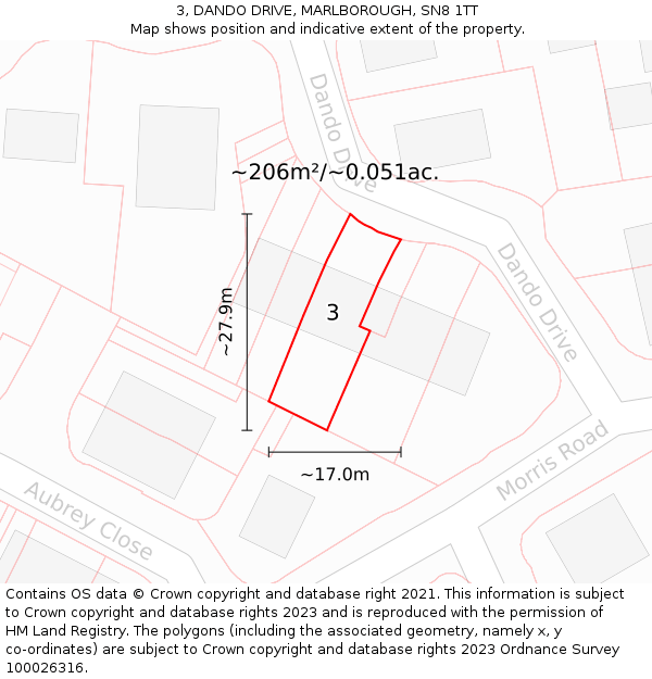 3, DANDO DRIVE, MARLBOROUGH, SN8 1TT: Plot and title map