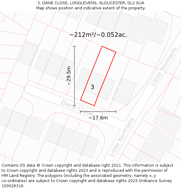 3, DANE CLOSE, LONGLEVENS, GLOUCESTER, GL2 0UA: Plot and title map