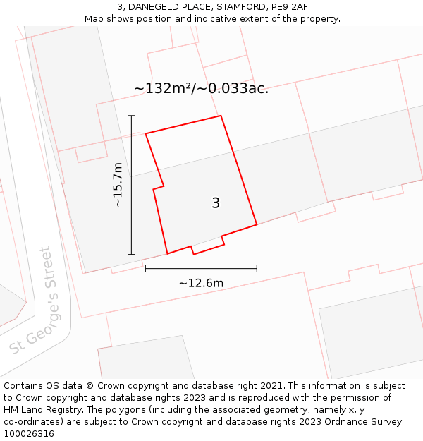 3, DANEGELD PLACE, STAMFORD, PE9 2AF: Plot and title map
