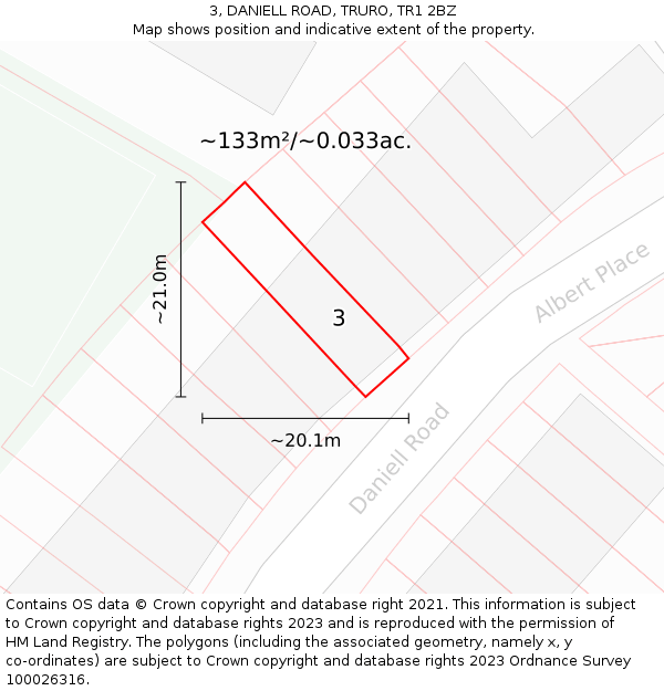 3, DANIELL ROAD, TRURO, TR1 2BZ: Plot and title map