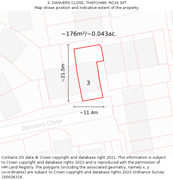 3, DANVERS CLOSE, THATCHAM, RG19 3XT: Plot and title map