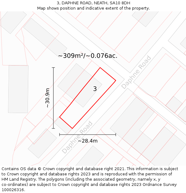 3, DAPHNE ROAD, NEATH, SA10 8DH: Plot and title map