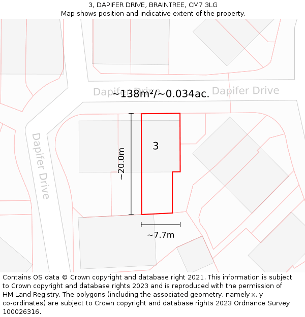 3, DAPIFER DRIVE, BRAINTREE, CM7 3LG: Plot and title map