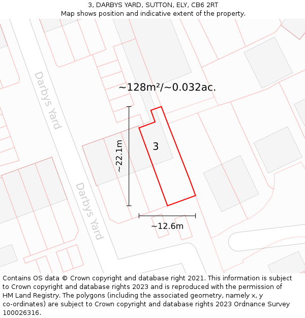 3, DARBYS YARD, SUTTON, ELY, CB6 2RT: Plot and title map