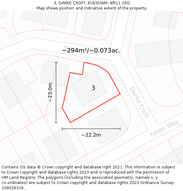 3, DARKE CROFT, EVESHAM, WR11 2SG: Plot and title map