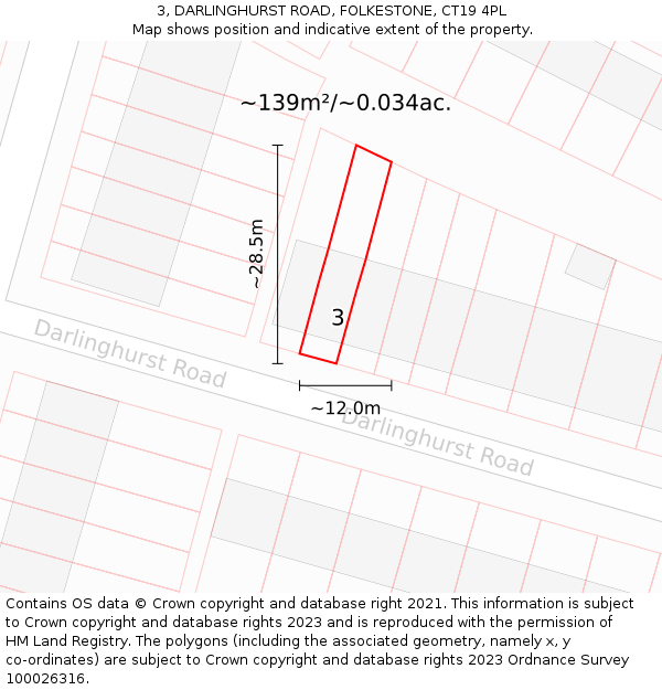 3, DARLINGHURST ROAD, FOLKESTONE, CT19 4PL: Plot and title map