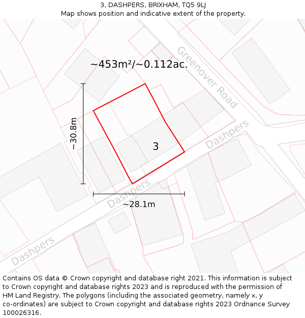 3, DASHPERS, BRIXHAM, TQ5 9LJ: Plot and title map
