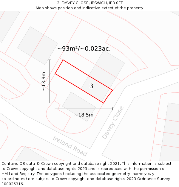 3, DAVEY CLOSE, IPSWICH, IP3 0EF: Plot and title map
