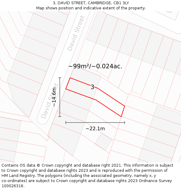 3, DAVID STREET, CAMBRIDGE, CB1 3LY: Plot and title map