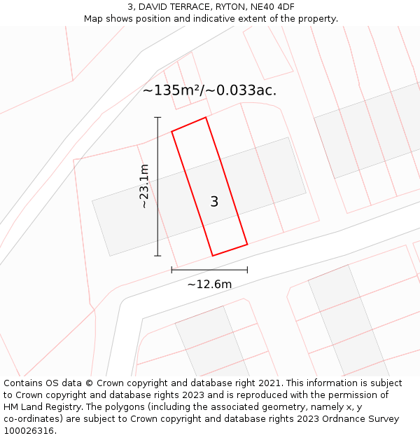 3, DAVID TERRACE, RYTON, NE40 4DF: Plot and title map