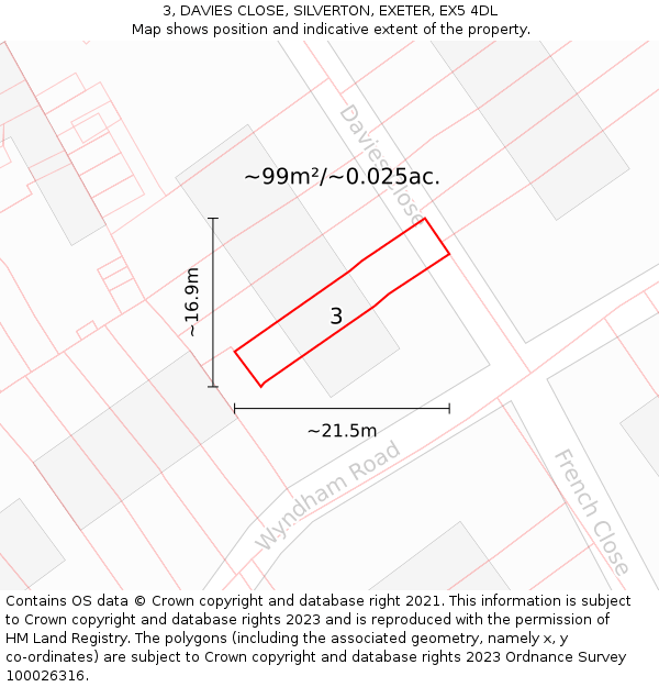 3, DAVIES CLOSE, SILVERTON, EXETER, EX5 4DL: Plot and title map