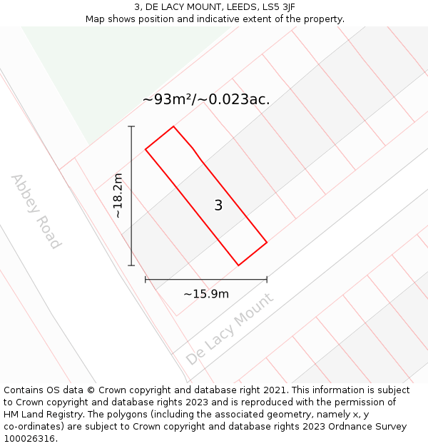 3, DE LACY MOUNT, LEEDS, LS5 3JF: Plot and title map