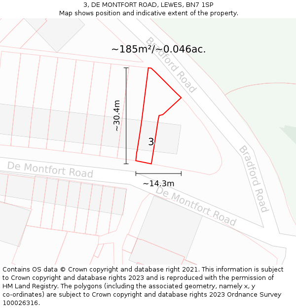 3, DE MONTFORT ROAD, LEWES, BN7 1SP: Plot and title map