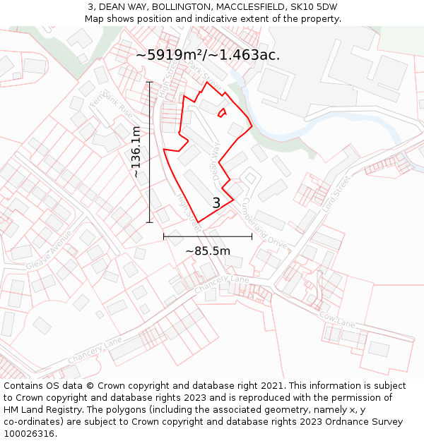 3, DEAN WAY, BOLLINGTON, MACCLESFIELD, SK10 5DW: Plot and title map