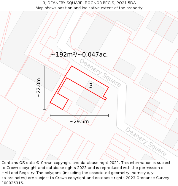 3, DEANERY SQUARE, BOGNOR REGIS, PO21 5DA: Plot and title map
