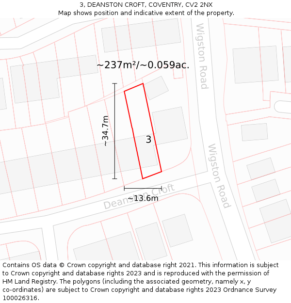 3, DEANSTON CROFT, COVENTRY, CV2 2NX: Plot and title map