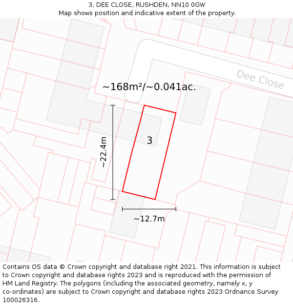 3, DEE CLOSE, RUSHDEN, NN10 0GW: Plot and title map