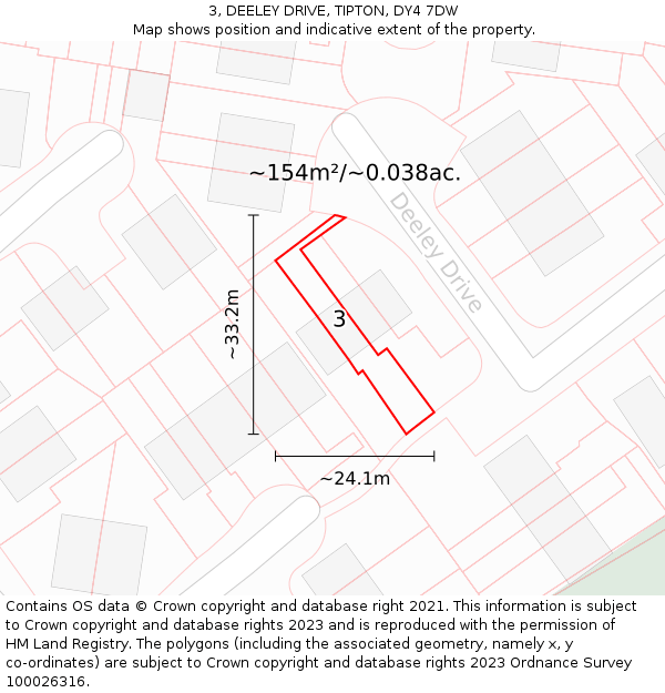 3, DEELEY DRIVE, TIPTON, DY4 7DW: Plot and title map