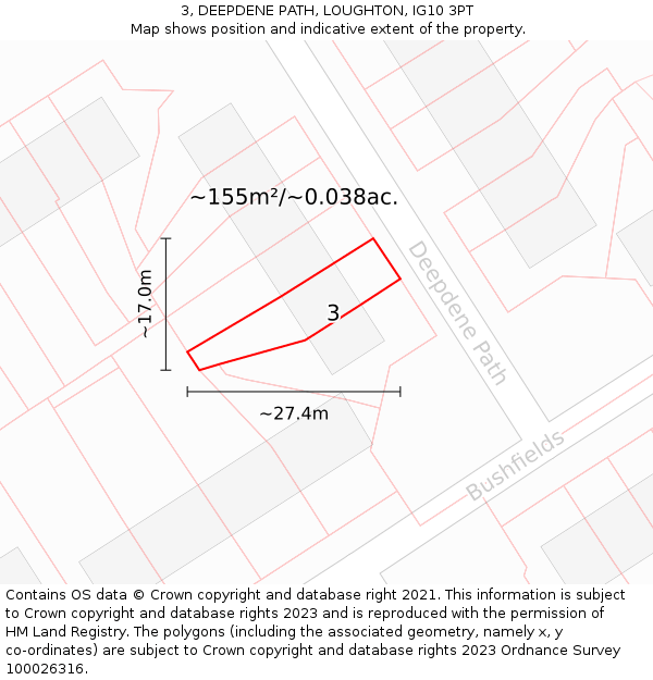 3, DEEPDENE PATH, LOUGHTON, IG10 3PT: Plot and title map