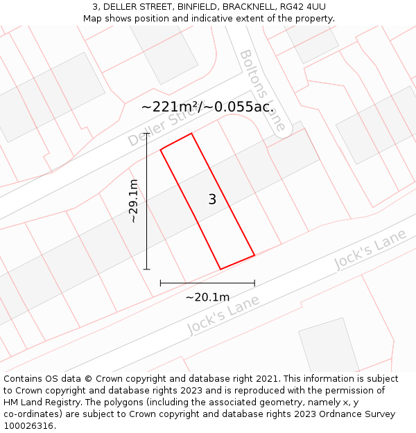 3, DELLER STREET, BINFIELD, BRACKNELL, RG42 4UU: Plot and title map