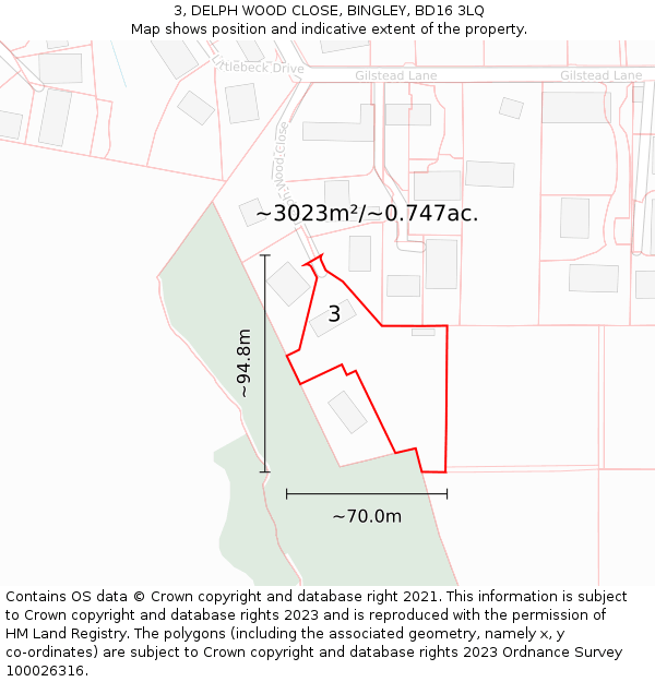 3, DELPH WOOD CLOSE, BINGLEY, BD16 3LQ: Plot and title map