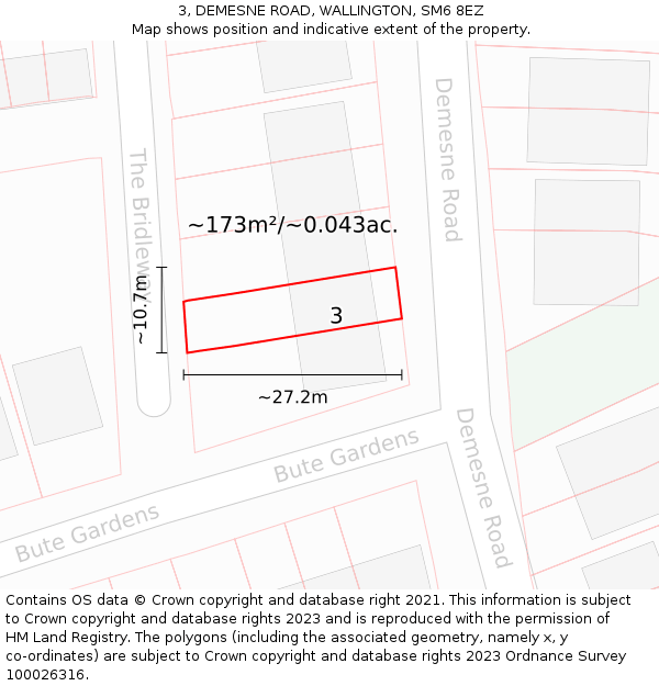 3, DEMESNE ROAD, WALLINGTON, SM6 8EZ: Plot and title map