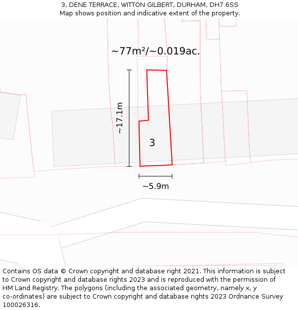 3, DENE TERRACE, WITTON GILBERT, DURHAM, DH7 6SS: Plot and title map