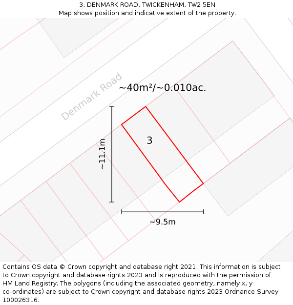 3, DENMARK ROAD, TWICKENHAM, TW2 5EN: Plot and title map
