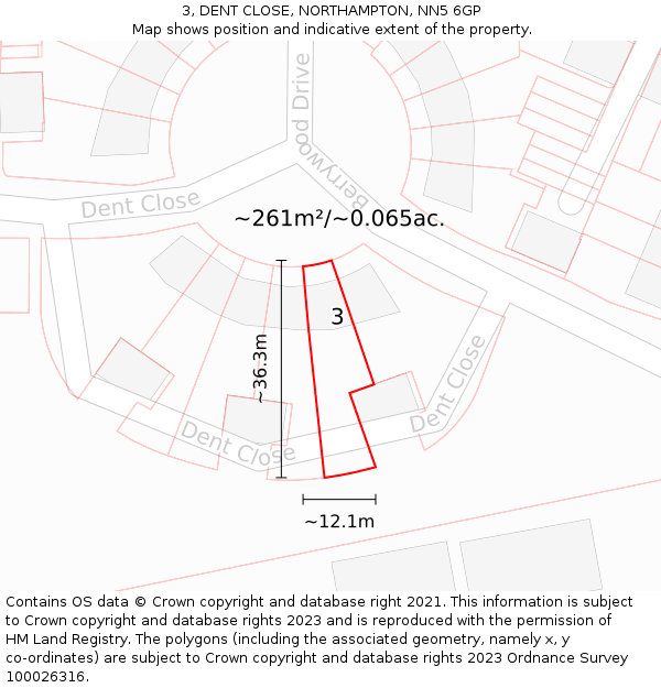 3, DENT CLOSE, NORTHAMPTON, NN5 6GP: Plot and title map