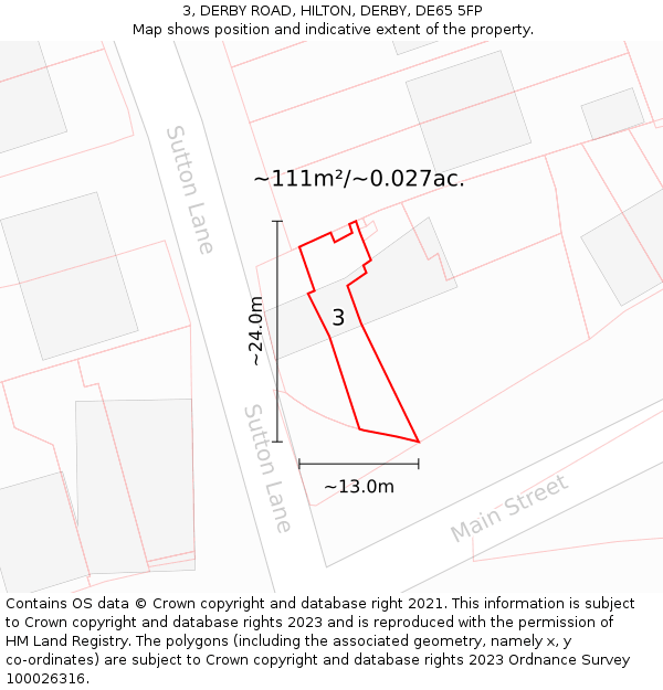 3, DERBY ROAD, HILTON, DERBY, DE65 5FP: Plot and title map