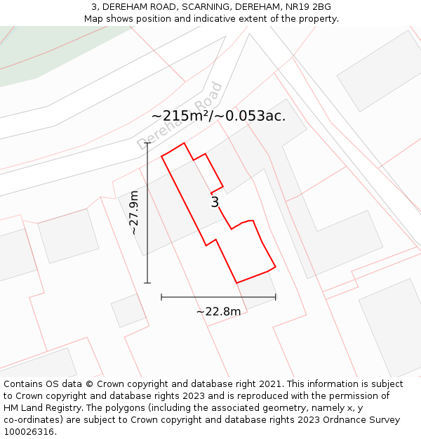 3, DEREHAM ROAD, SCARNING, DEREHAM, NR19 2BG: Plot and title map