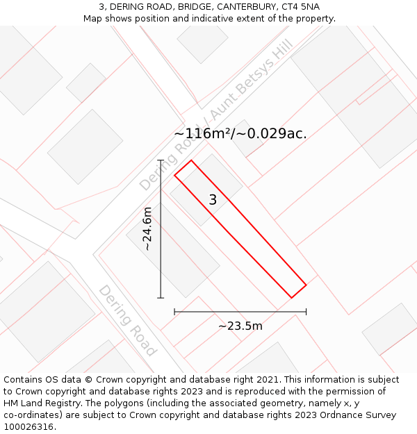 3, DERING ROAD, BRIDGE, CANTERBURY, CT4 5NA: Plot and title map