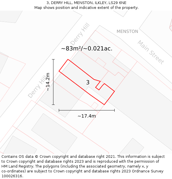 3, DERRY HILL, MENSTON, ILKLEY, LS29 6NE: Plot and title map