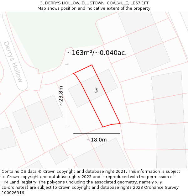 3, DERRYS HOLLOW, ELLISTOWN, COALVILLE, LE67 1FT: Plot and title map
