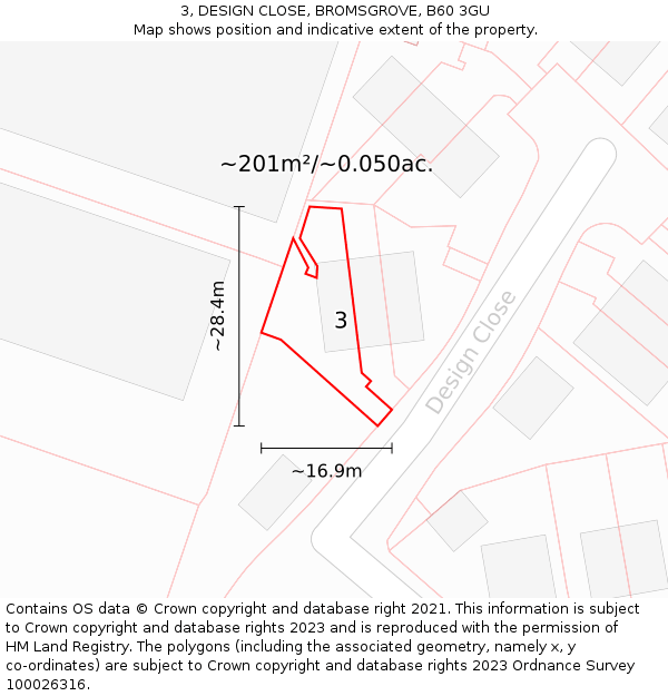 3, DESIGN CLOSE, BROMSGROVE, B60 3GU: Plot and title map