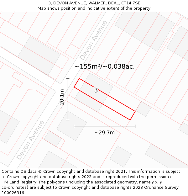 3, DEVON AVENUE, WALMER, DEAL, CT14 7SE: Plot and title map