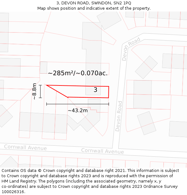 3, DEVON ROAD, SWINDON, SN2 1PQ: Plot and title map