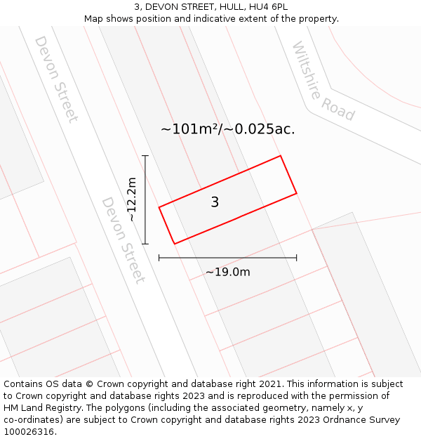 3, DEVON STREET, HULL, HU4 6PL: Plot and title map