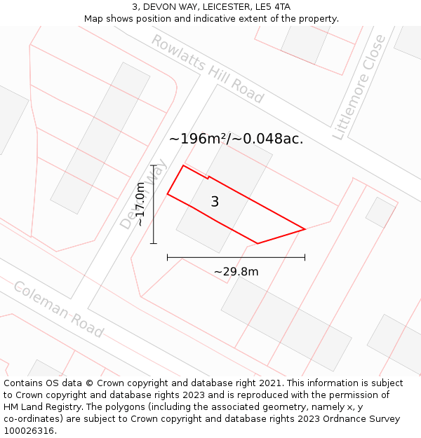 3, DEVON WAY, LEICESTER, LE5 4TA: Plot and title map