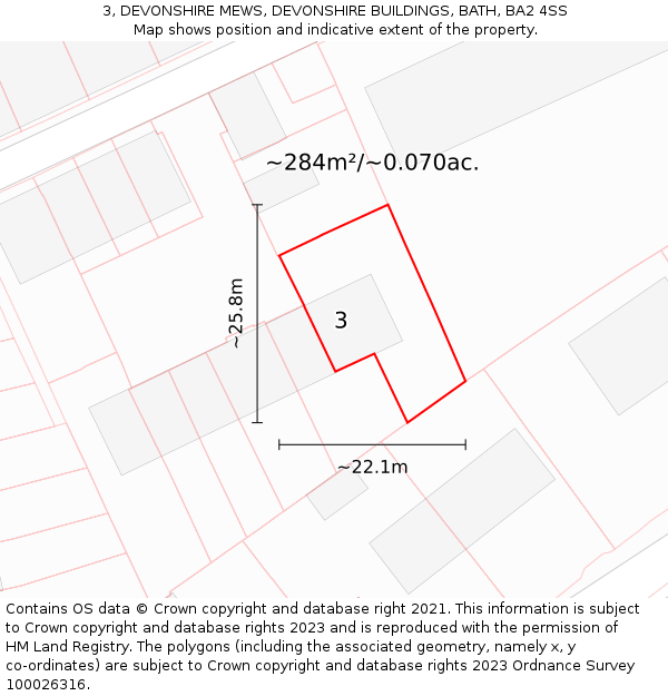 3, DEVONSHIRE MEWS, DEVONSHIRE BUILDINGS, BATH, BA2 4SS: Plot and title map