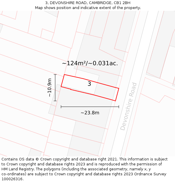3, DEVONSHIRE ROAD, CAMBRIDGE, CB1 2BH: Plot and title map