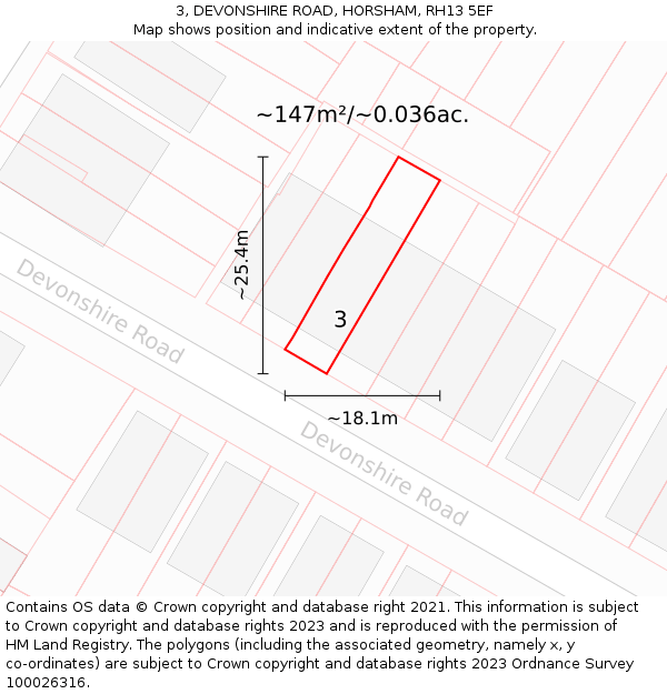 3, DEVONSHIRE ROAD, HORSHAM, RH13 5EF: Plot and title map