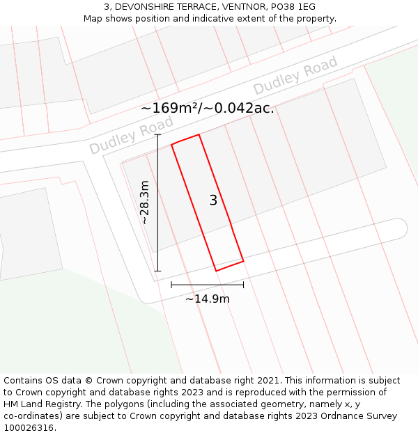 3, DEVONSHIRE TERRACE, VENTNOR, PO38 1EG: Plot and title map